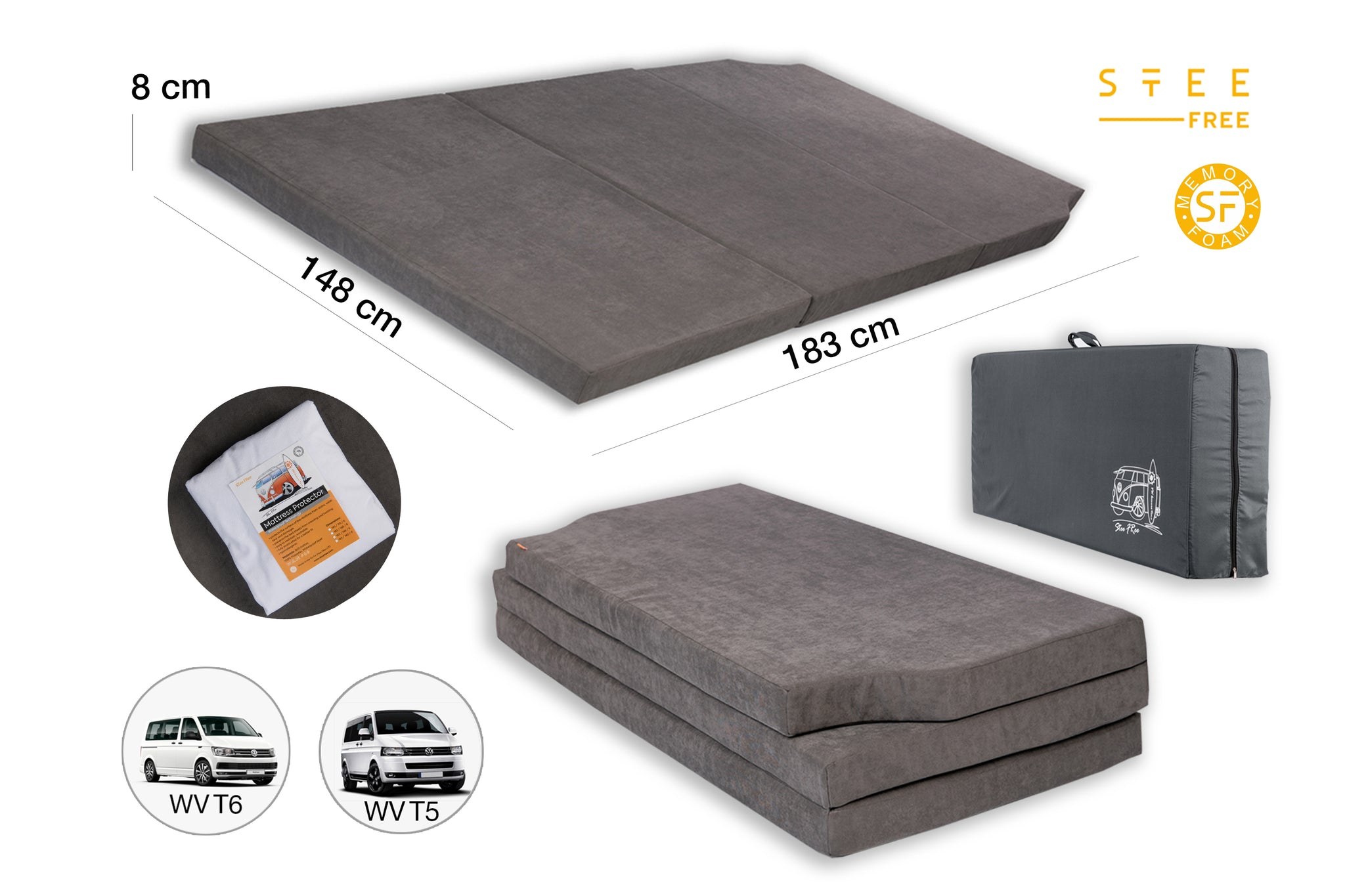 Multivan Mattress Memory Foam Mattress VW T5/T6 Transporter; Caravelle; Multivan; Califo ...